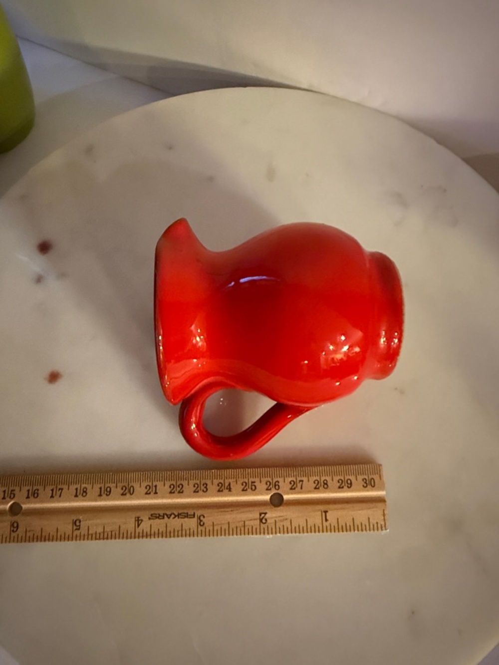 Glossy Red Ceramic Pitcher with Signed Base Italy is written on bottom - Picture 16 of 17